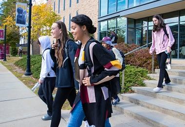 Students walking down steps of Gaige Hall